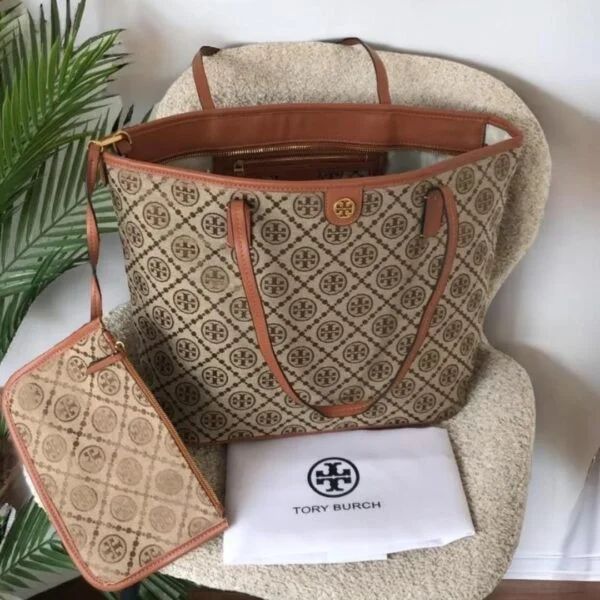 Tory Burch Beige Logo Tote Bag
